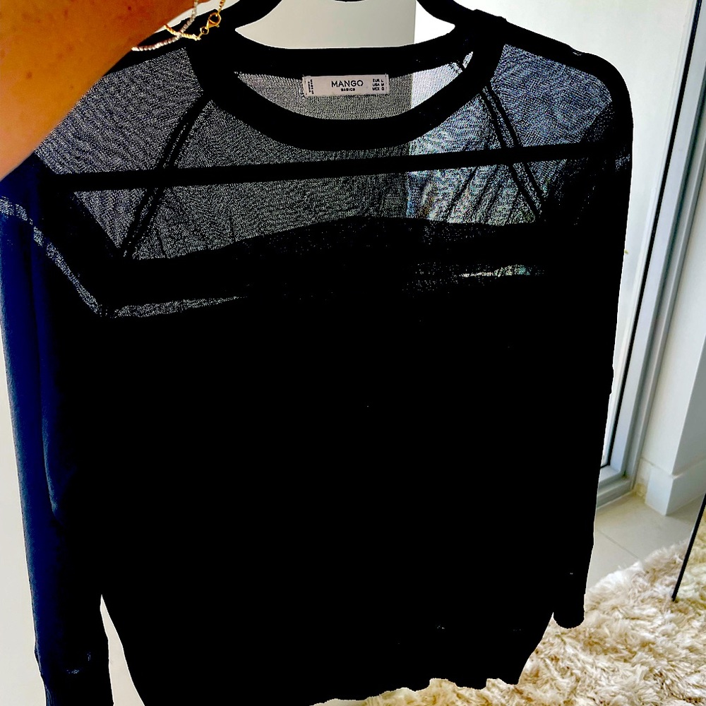 Mango Women’s Mesh paneled thin sweater top size M